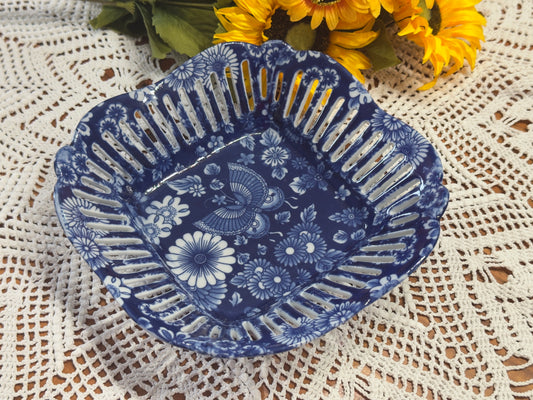 Blue & White Butterfly Ceramic Dish