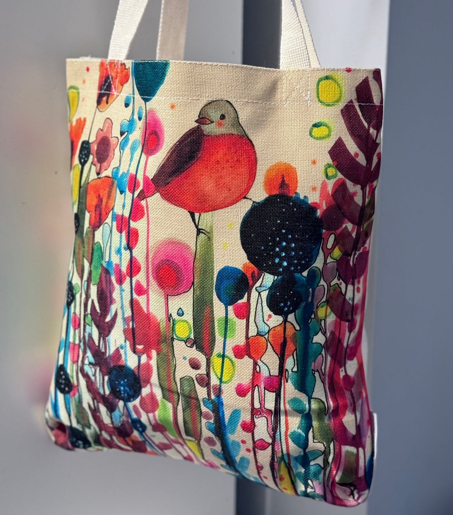 Red Breasted Bird and Floral Tote Bag