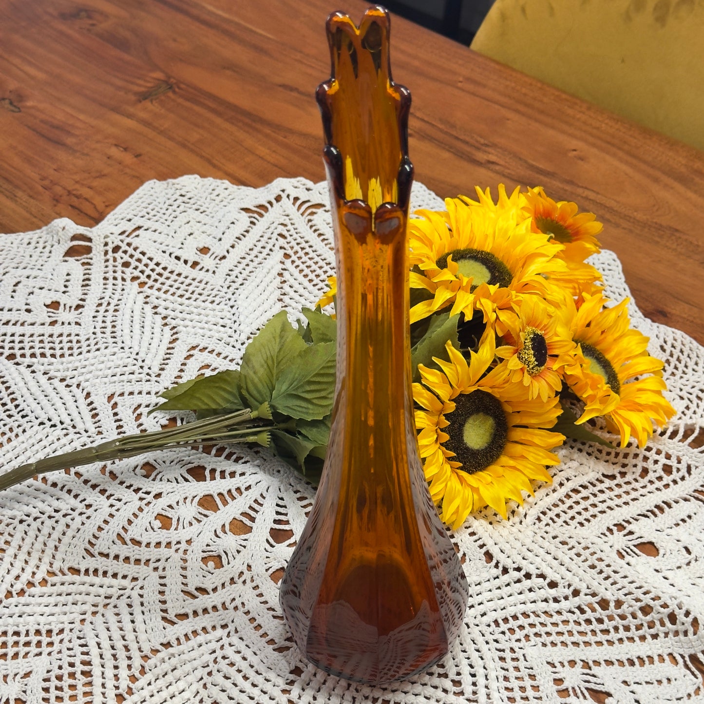 Vintage Amber Swung Glass Vase