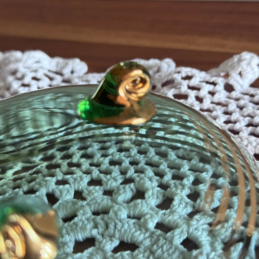 Czech Bohemian Lidded Glass Cut Footed Bowl
