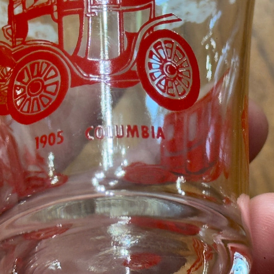 Dominion Red/White Vintage Automobile Stackable Small Juice Glasses