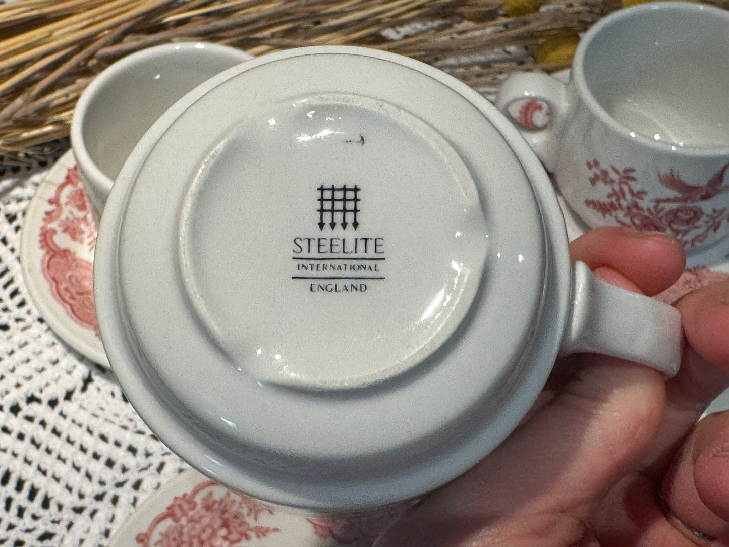 Vintage Royal Doulton Pink Transferware Cup & Saucer Set
