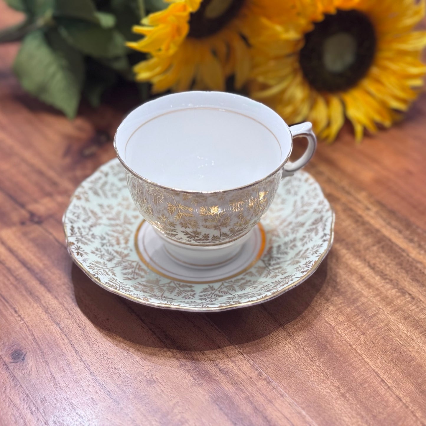 Colclough Gold Leaves on Mint Green Teacup & Saucer Set