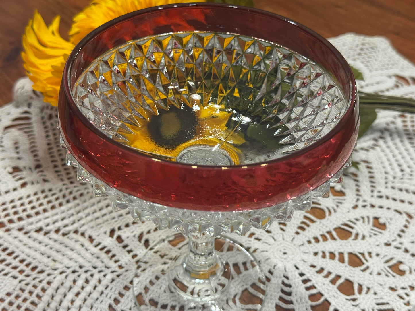 Indiana Diamond Point Ruby Compote/Candy Dish