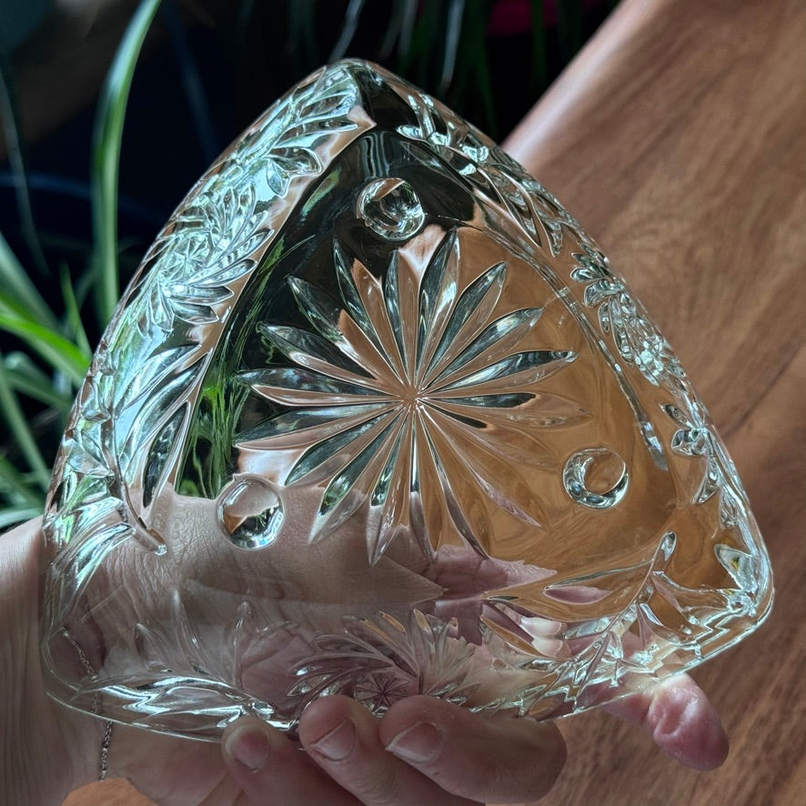 Vintage Hazel Atlas Triangle Footed Cut Glass Dish
