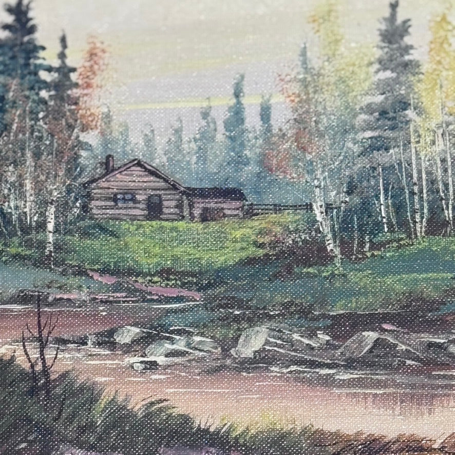 Signed Northgrave Original Oil on Board of Cabin in Woods