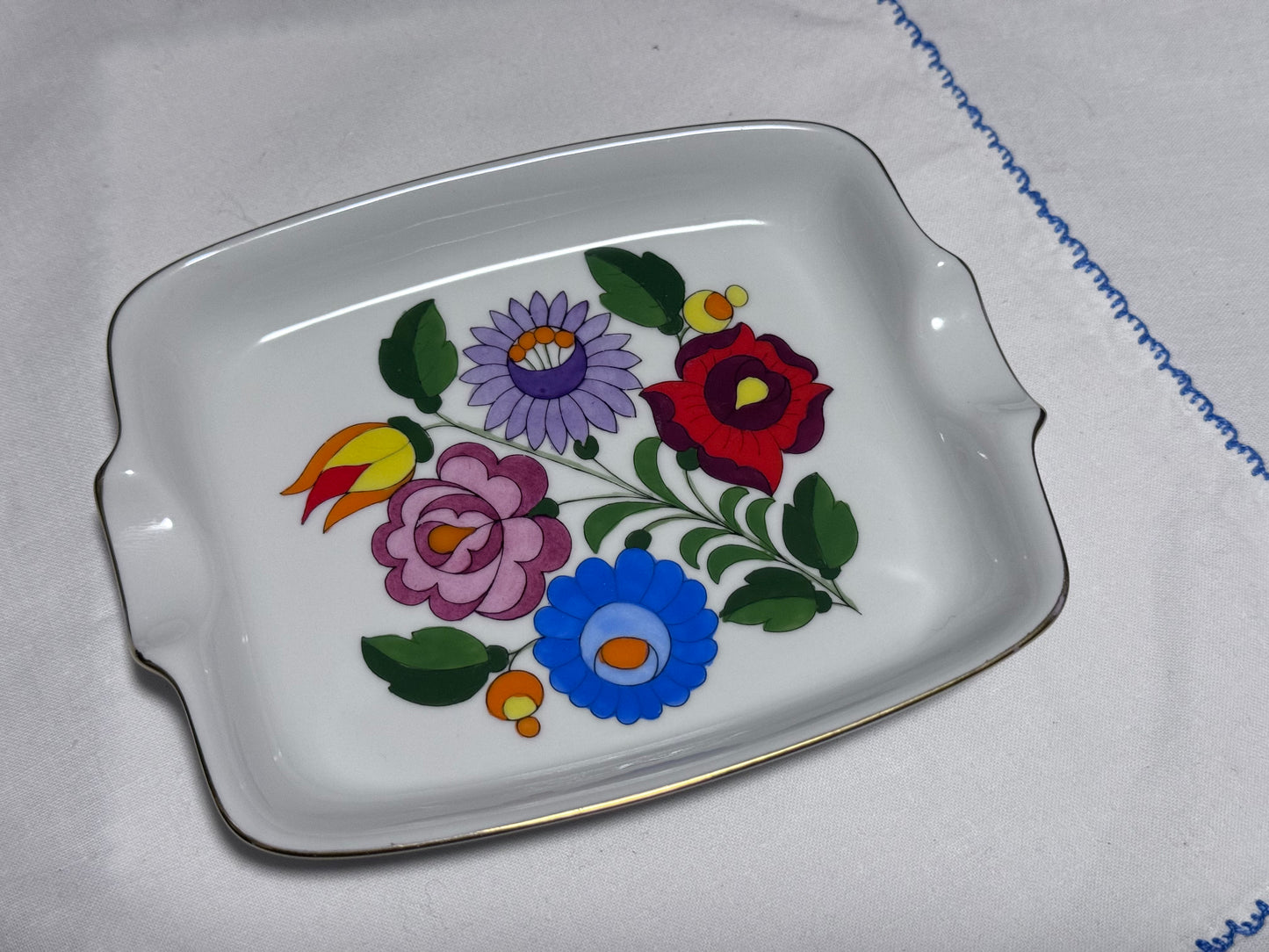 Kalosca Hand Painted Floral Ashtray/Trinket Dish