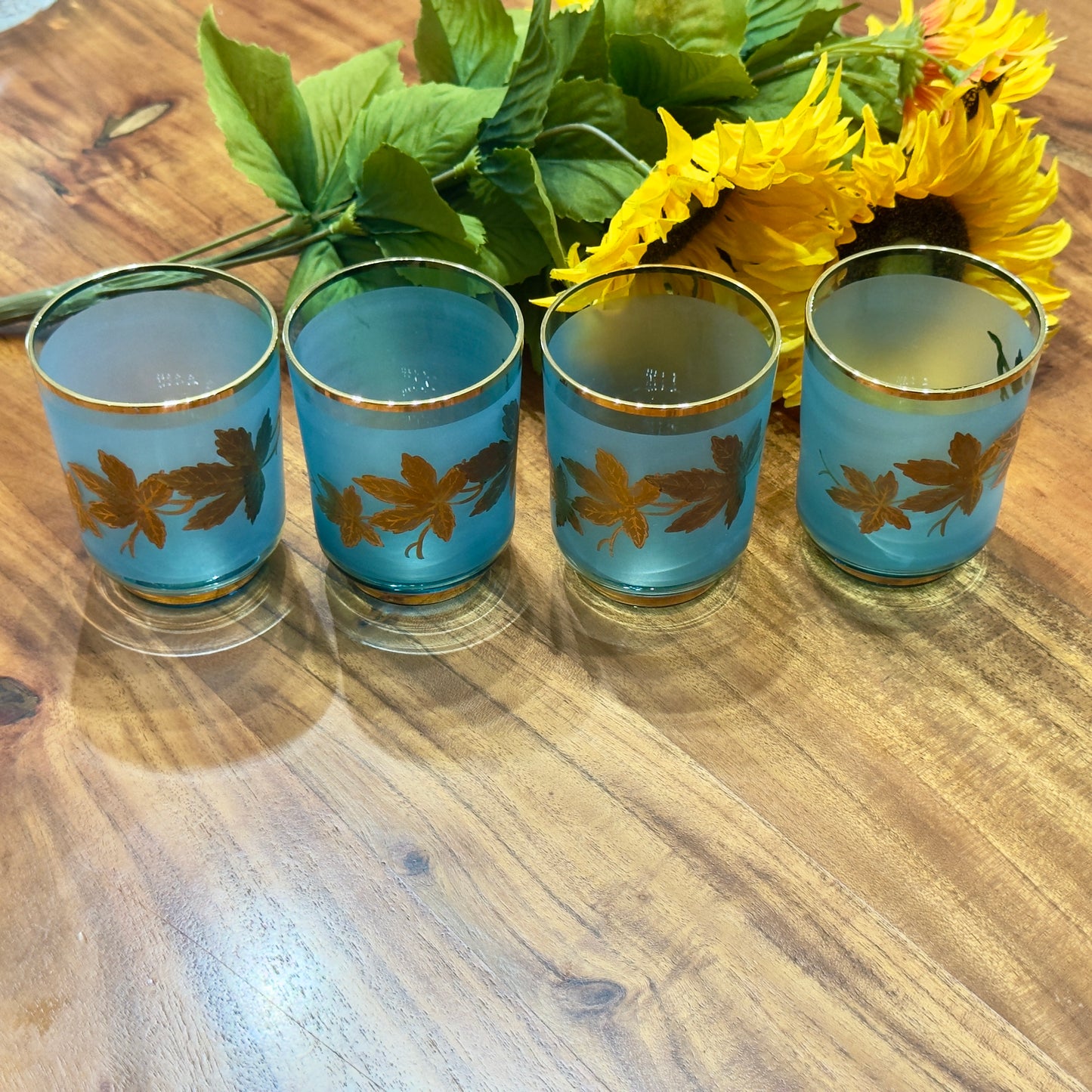 Bohemian Blue Glass with Gold Leaf Motif Design Tumblers