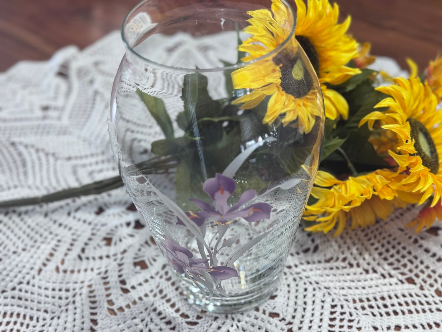 Bohemian Crystalex Glass Iris Vase