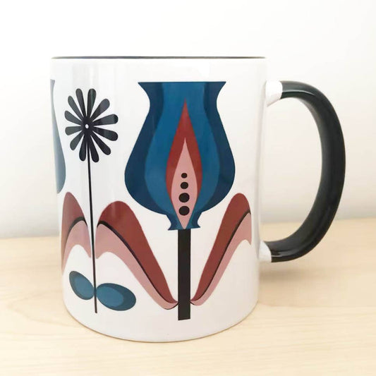 Bulb Tulip Blue Flower Mid Century Modern Coffee Mug