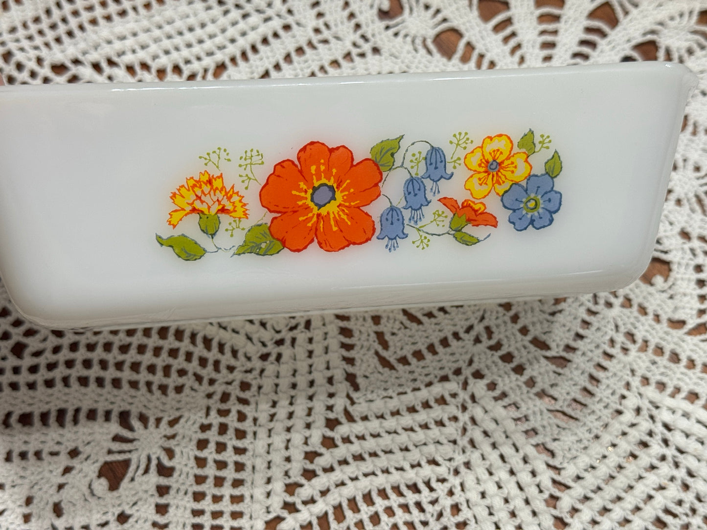Glasbake Floral Milk Glass Loaf Pan