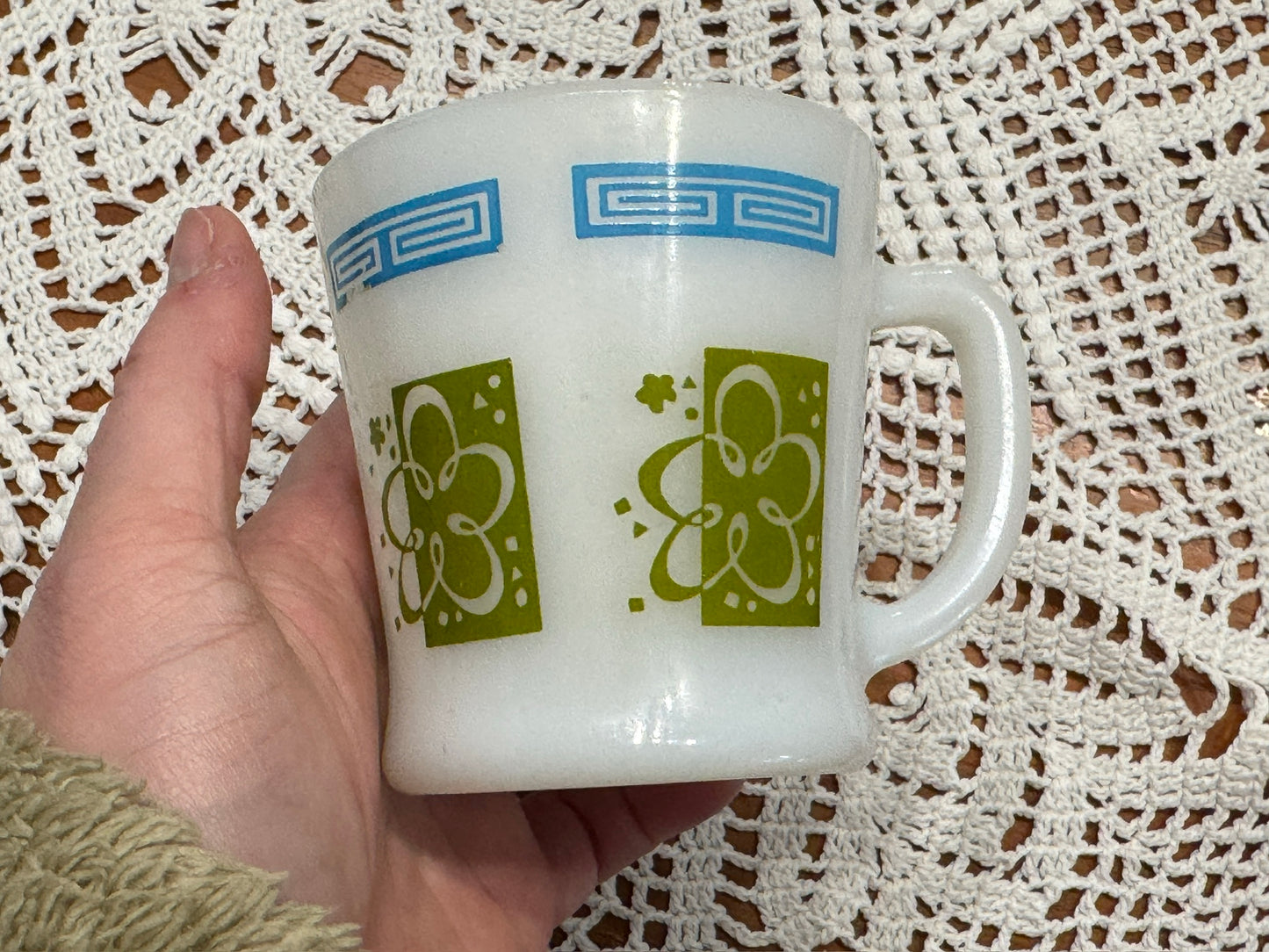 Anchor Hocking Fire-King Greek Key Milk Glass Mugs