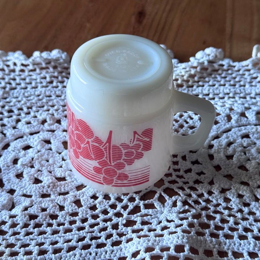 Anchor Hocking Fire-King Milk Glass Red Stripes and Floral Design Mug