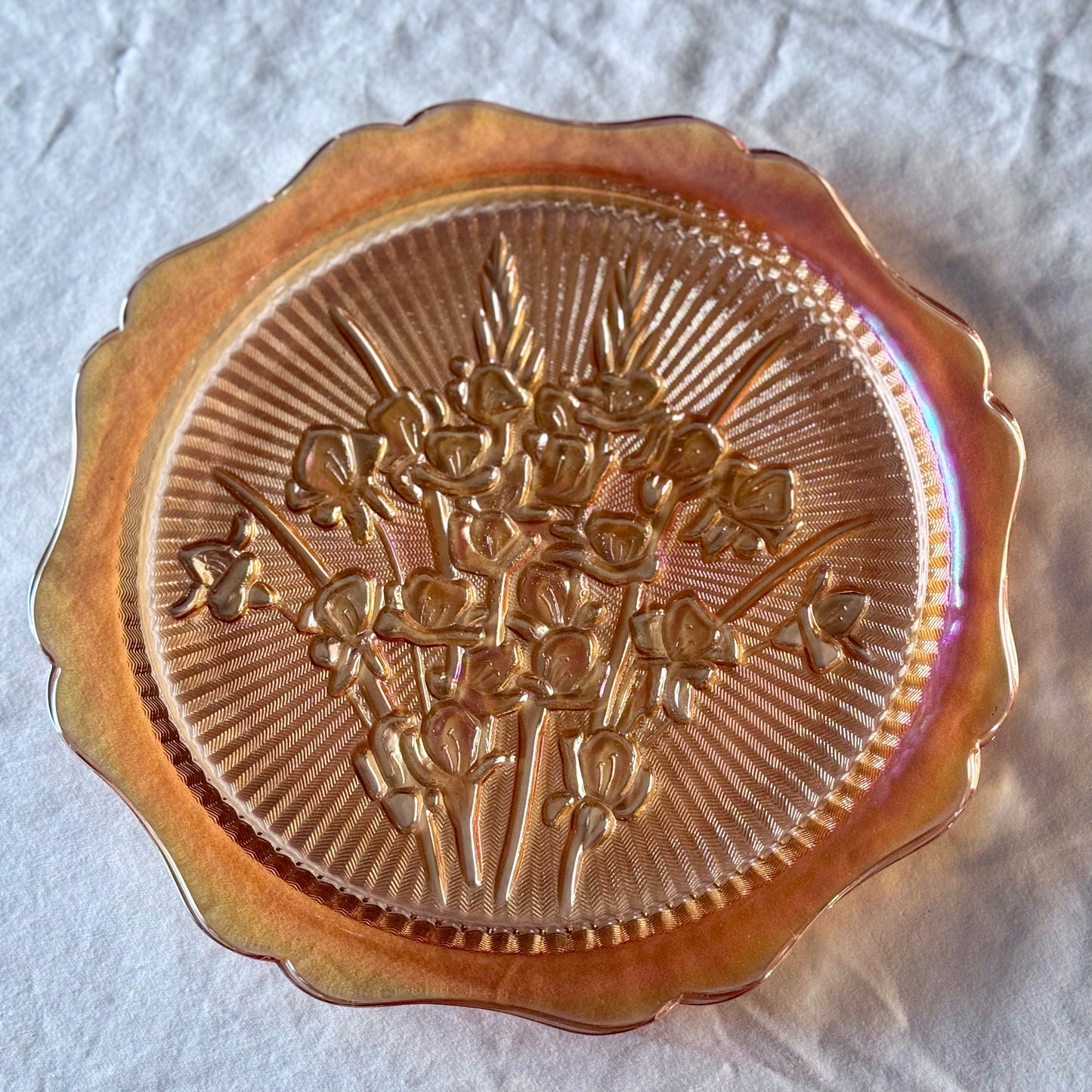 Jeanette Marigold Carnival Glass Cake Plate