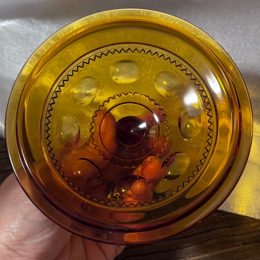 Indiana Glass King's Crown Amber Thumbprint Candy Dish