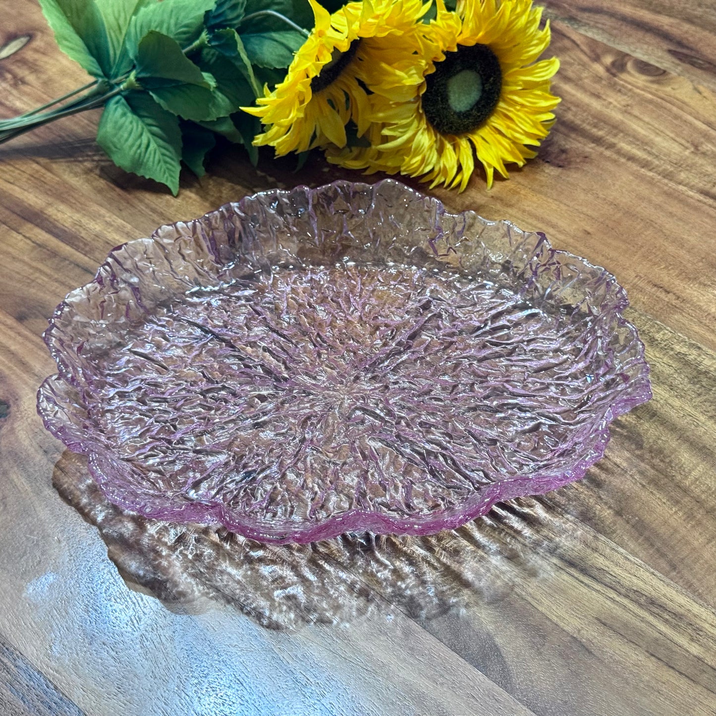 Pink Glass Serving Plate/Dish with Textured Ice Effect