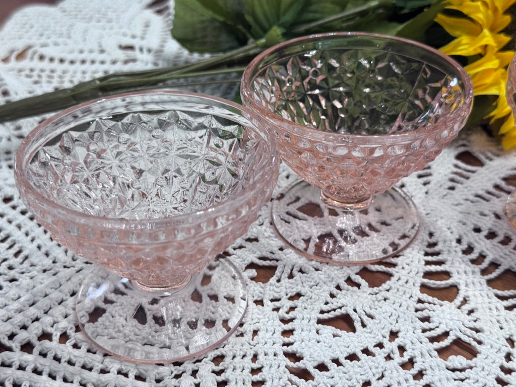 Pink Jeannette Depression Glass Holiday Button & Bows Sherbet Bowls