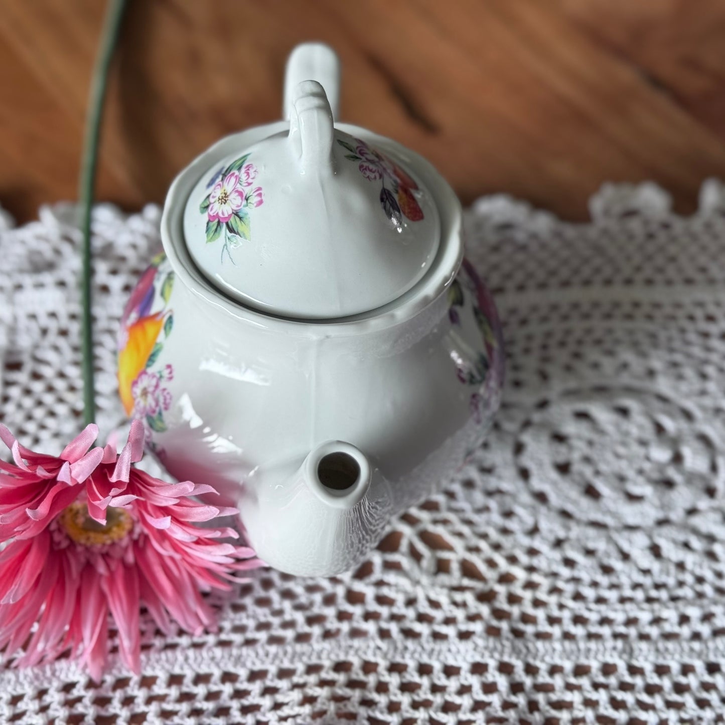 Porcelain Fruit/Floral Motif Teapot