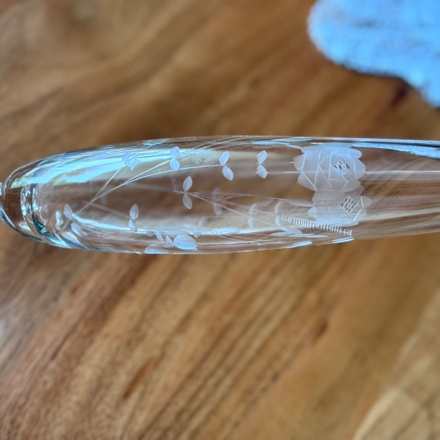 Crystal Etched Clear Glass Footed Bud Vase