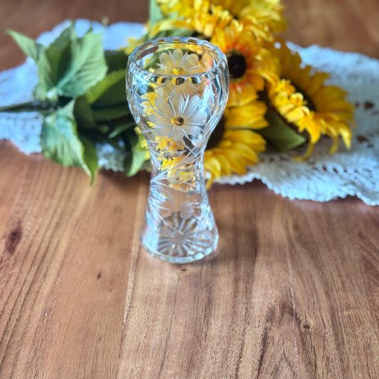 Lead Crystal Hand Cut Corset Glass Floral Vase