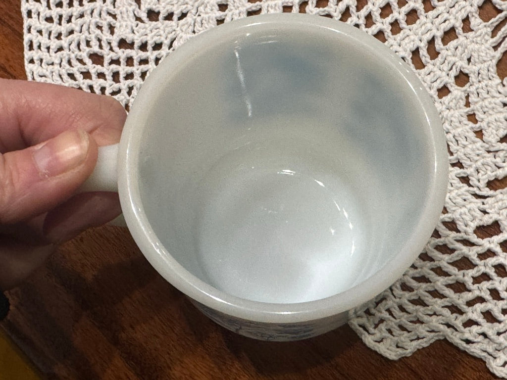 Anchor Hocking Fire King Blue Floral Milk Glass Mug