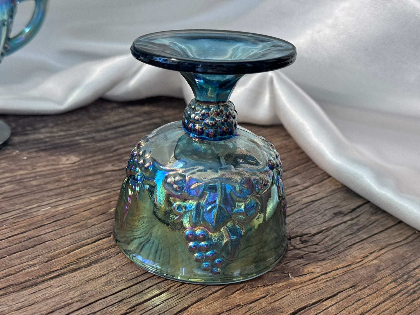 Indiana Blue Carnival Glass Harvest Grape Cream and Sugar Set