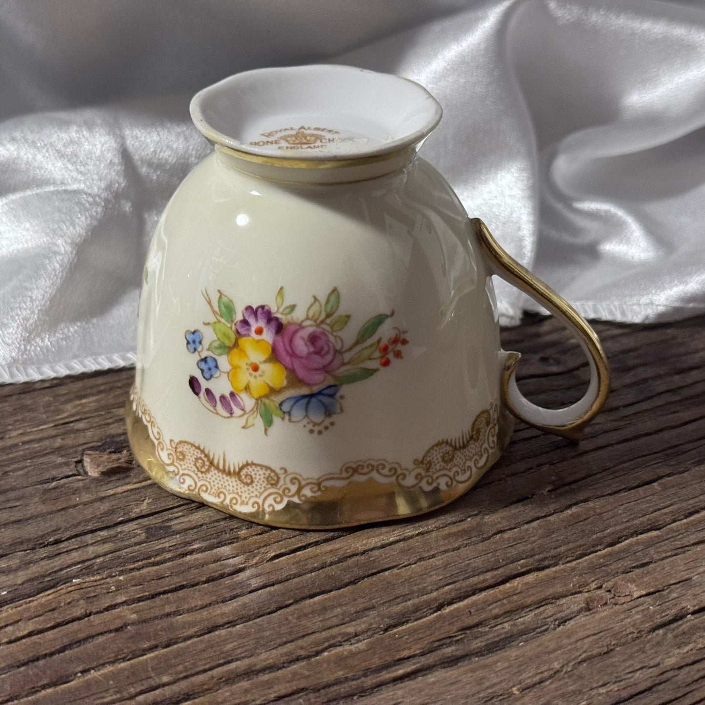 Royal Albert Cream and Gold Floral Teacup and Saucer
