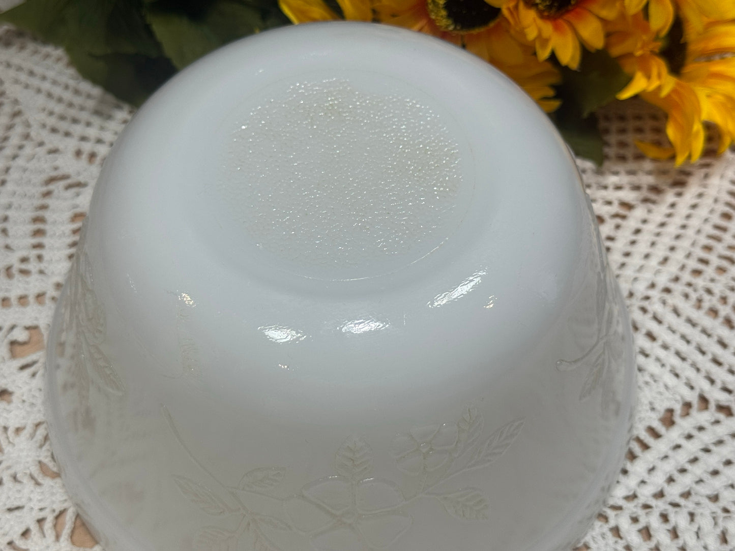 Glasbake Milk Glass Floral Design Mixing Bowl