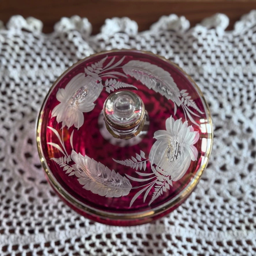 Czech Bohemian Covered Candy Dish