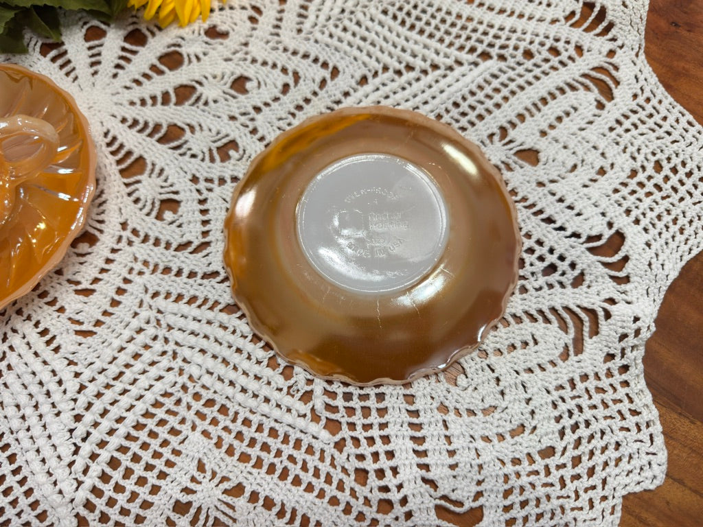 Anchor Hocking Fire King Peach Luster Swirl Demitasse Cup & Saucer