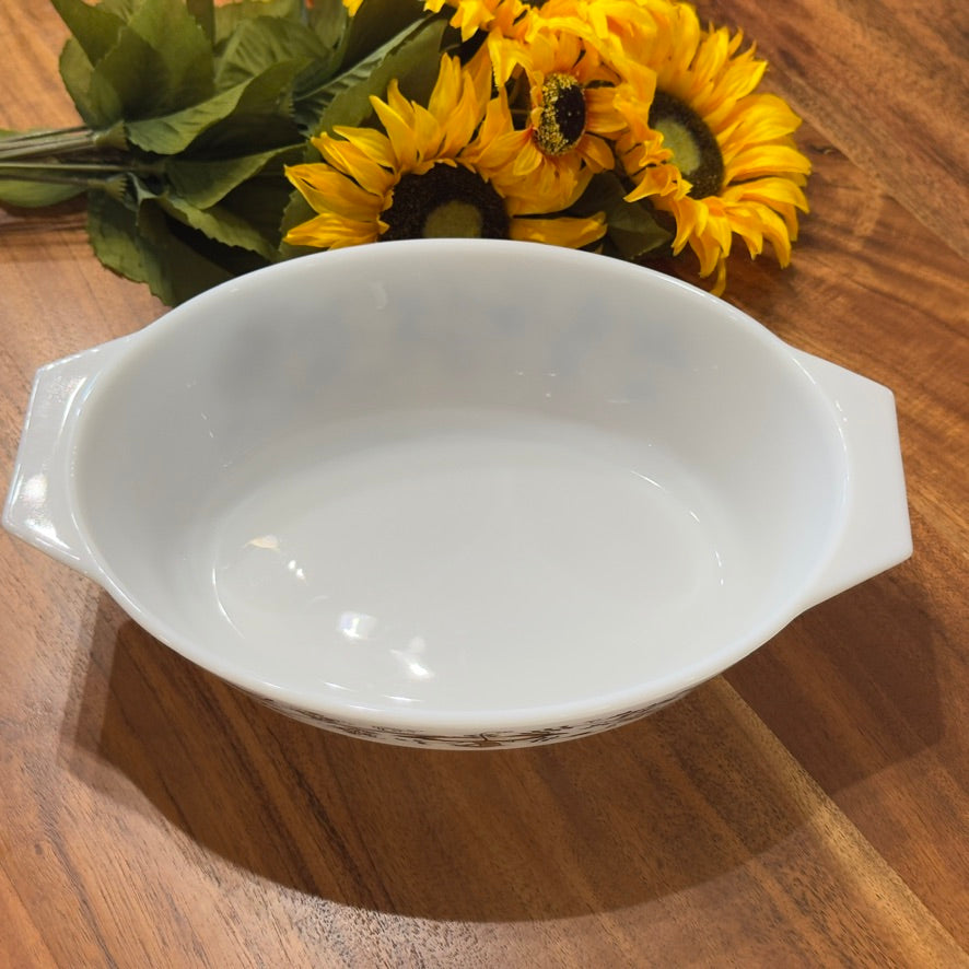 PYREX England Brown Floral Oval Casserole Dish