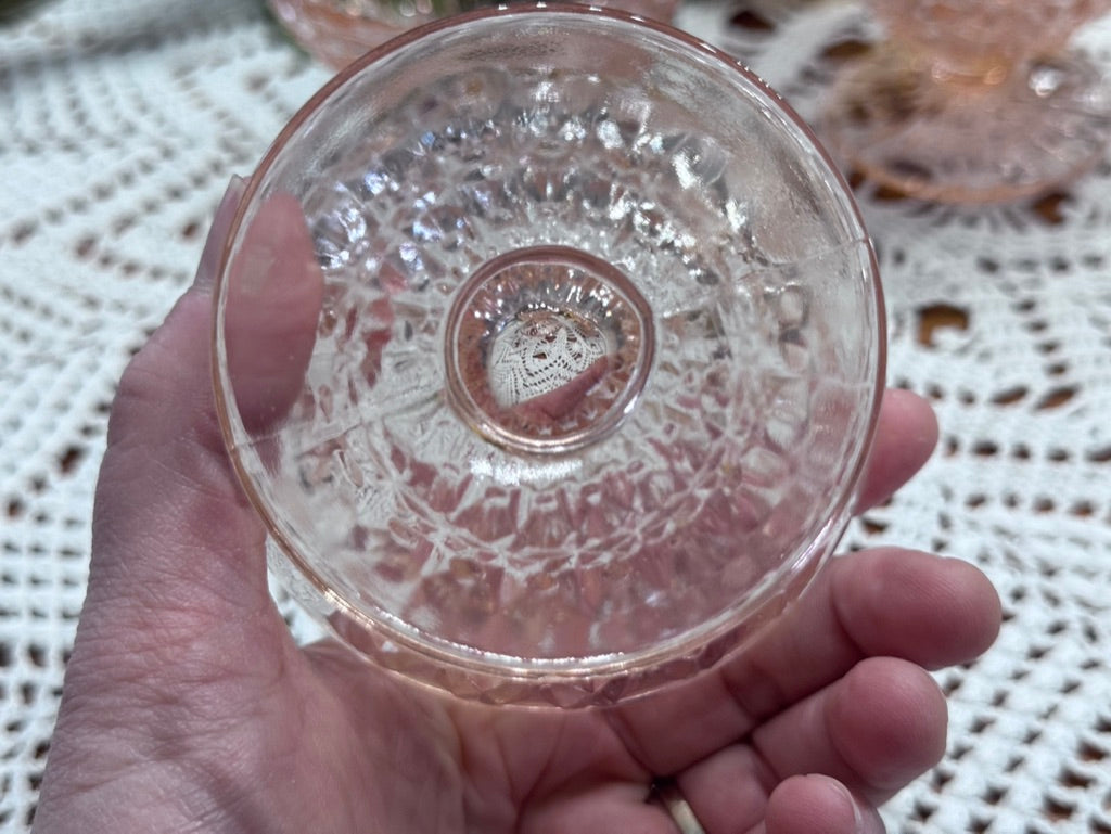 Pink Jeannette Depression Glass Holiday Button & Bows Sherbet Bowls