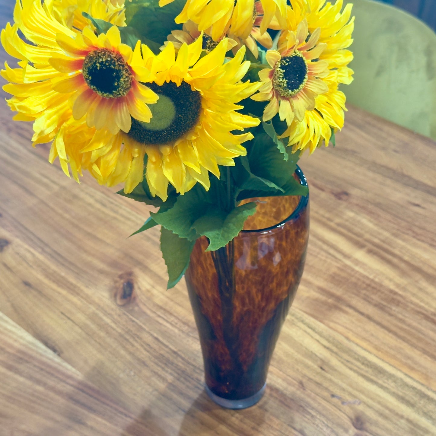 Leopard Print Brown/Amber Blown Art Glass Vase