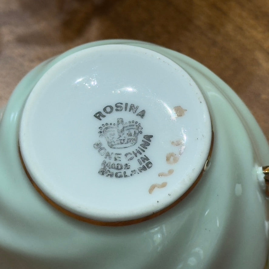 ROSINA Green Clover & Flower Teacup & Saucer Set