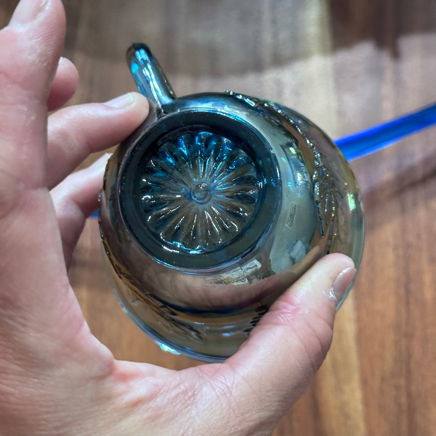 Iridescent Blue Carnival Glass Princess Punch Cups