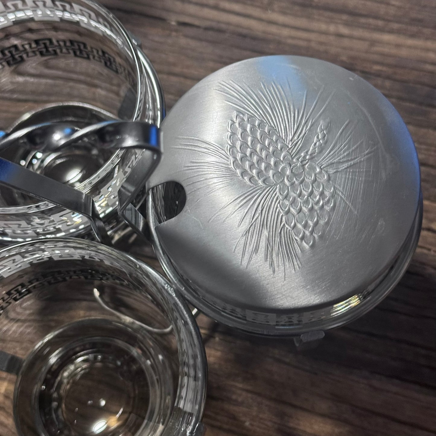 Vintage Glass Condiment Server in Chrome Caddy