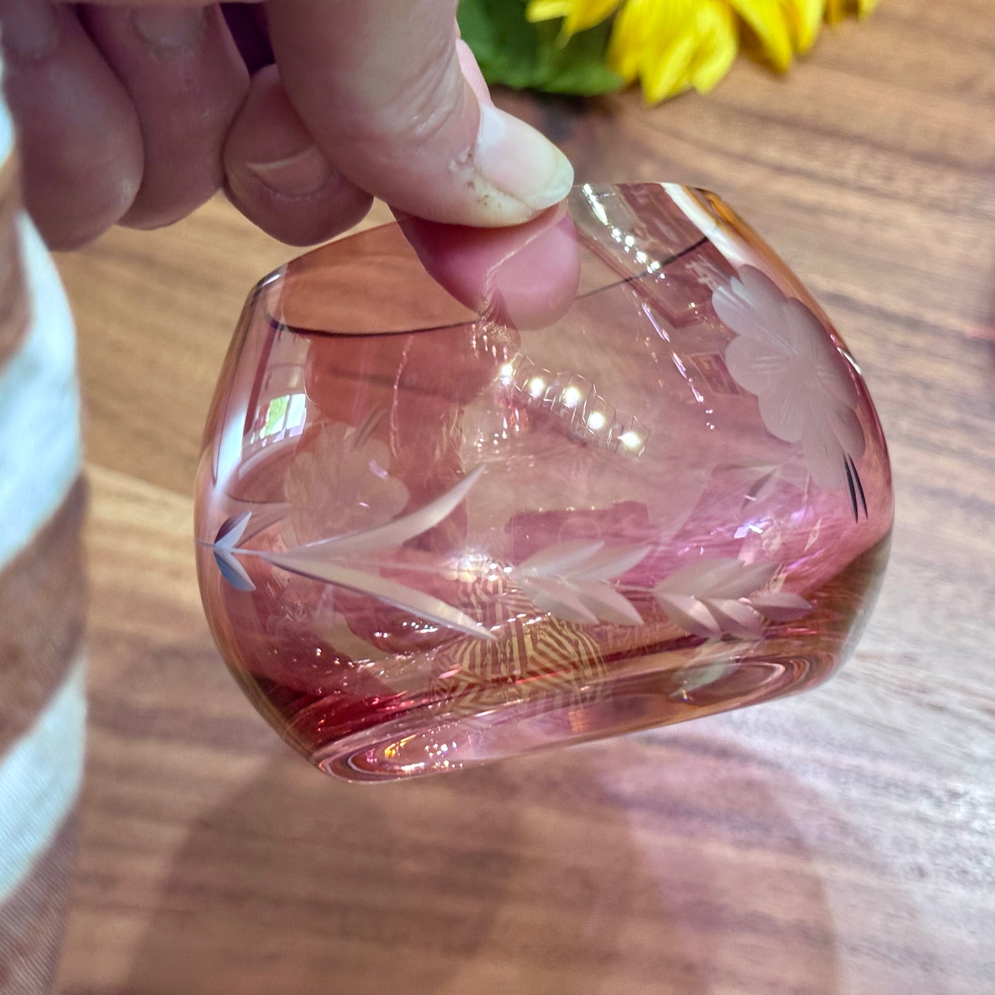 Cranberry Etched Glass Lidded Pear Shape Trinket Dish