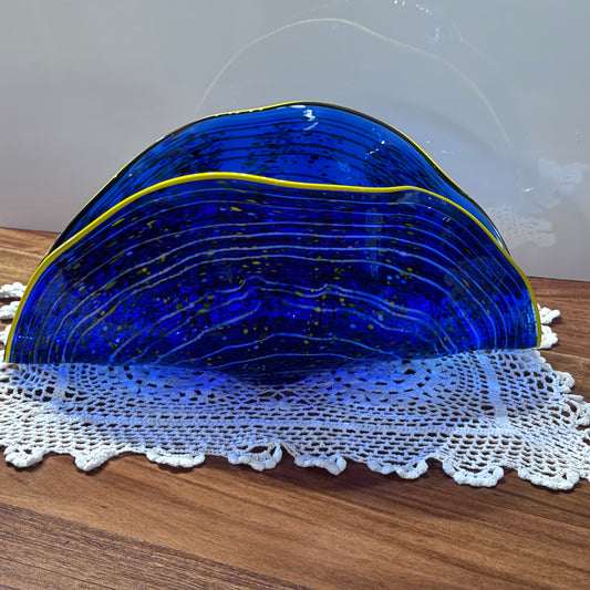 Large Clam Shell Blue Art Glass By Viz Glass Inc.
