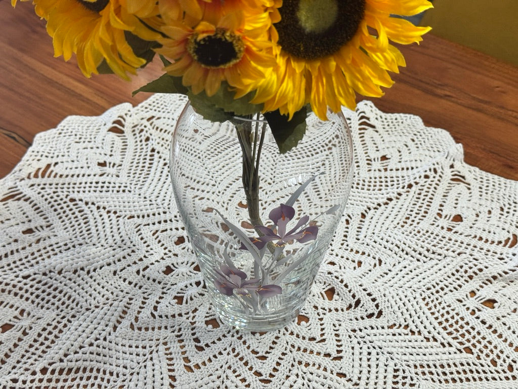Bohemian Crystalex Glass Iris Vase
