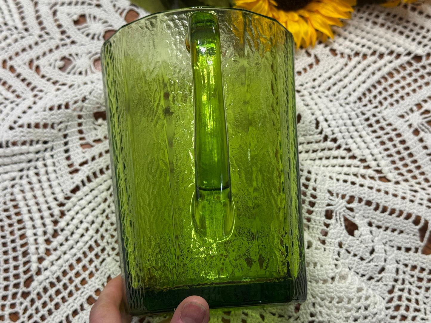 Anchor Hocking Avocado Green Textured Pitcher