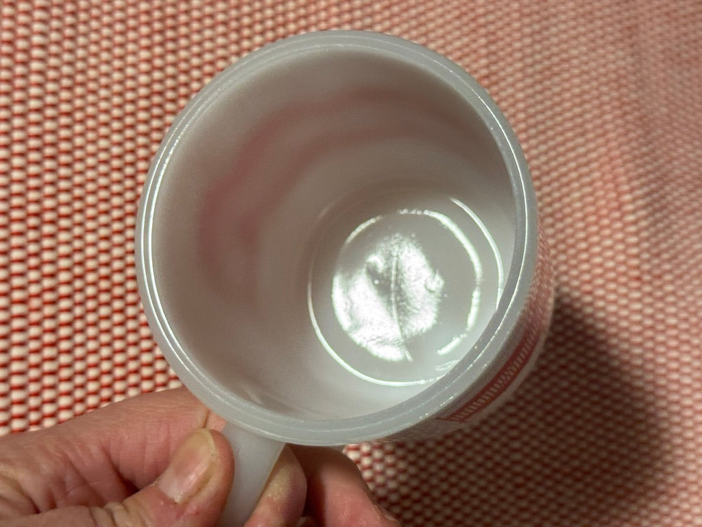 Glasbake Milk Glass Red Stripes Mug