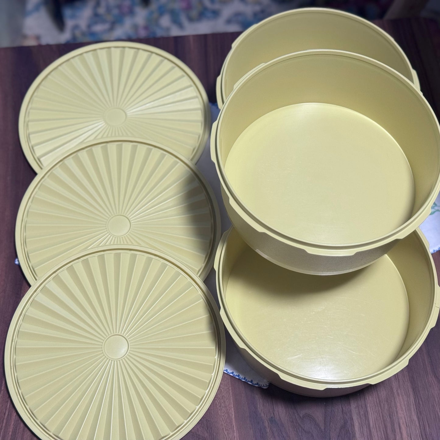 Vintage Lidded Servalier Tupperware Yellow Stacking Containers