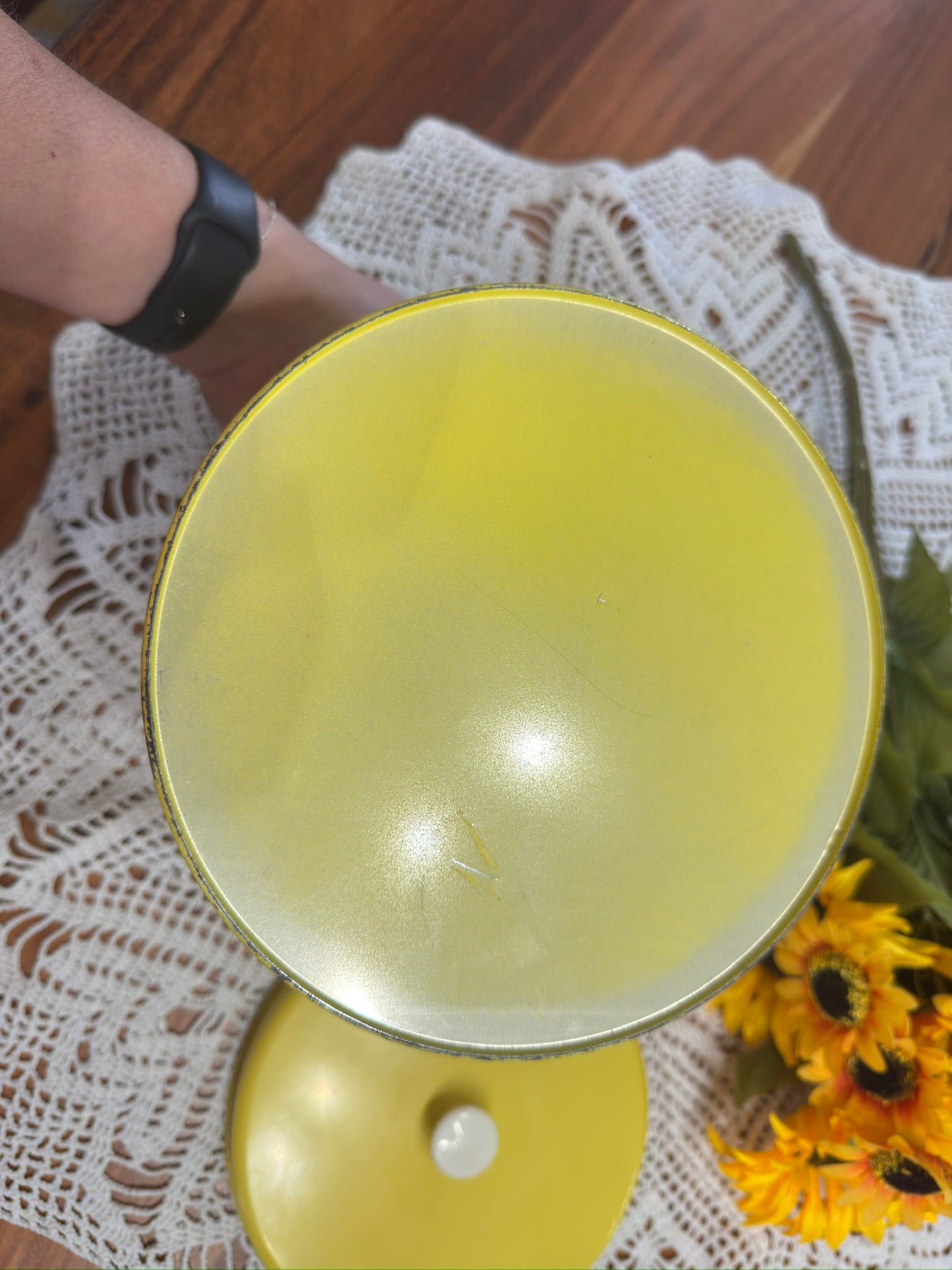 Vintage Yellow Tin Canister With Fruit/Vine Motif