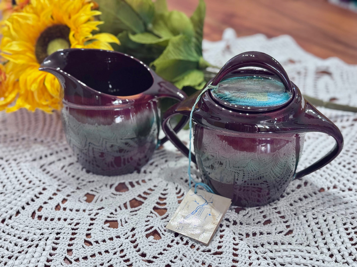 Canadian Ceramic Craft (CCC) Creamer & Sugar Drip Glaze Set