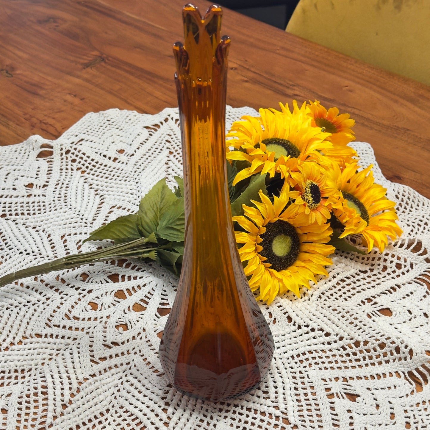 Vintage Amber Swung Glass Vase