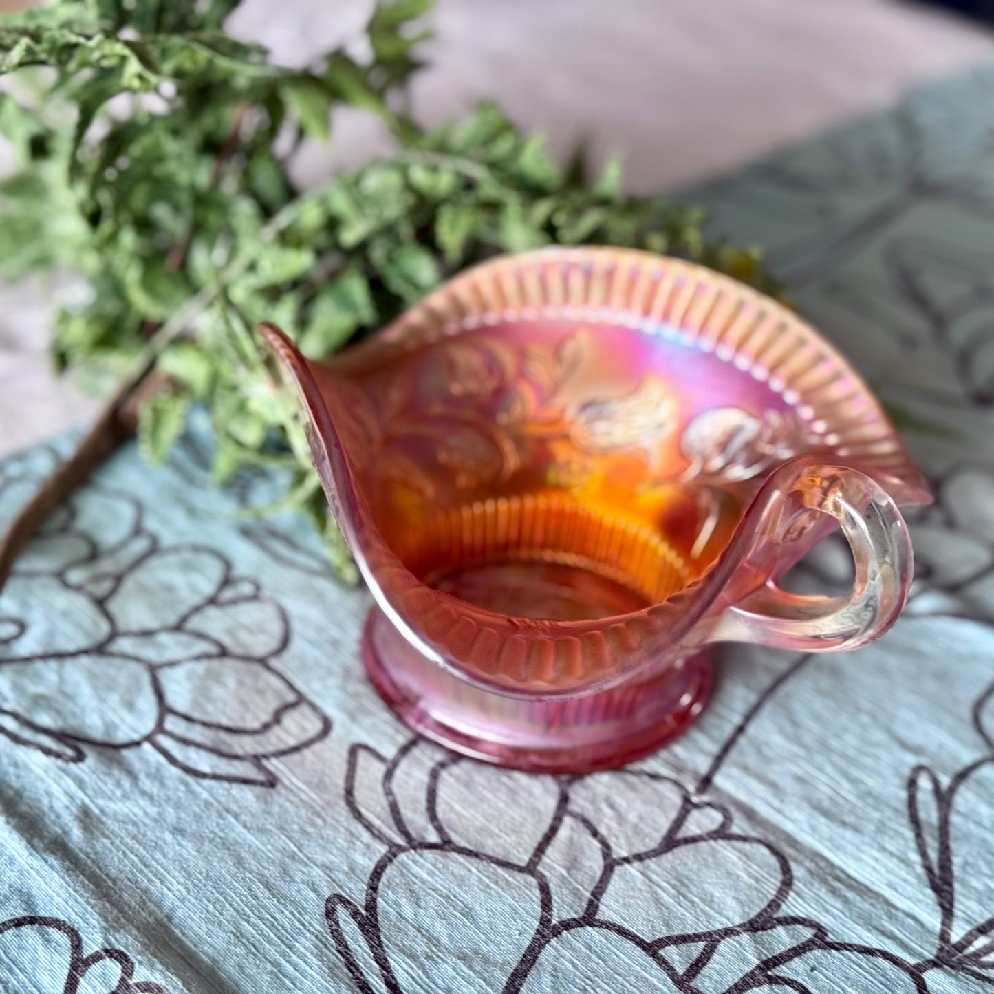 Dugan Carnival Glass Windflower Marigold Nappy Dish