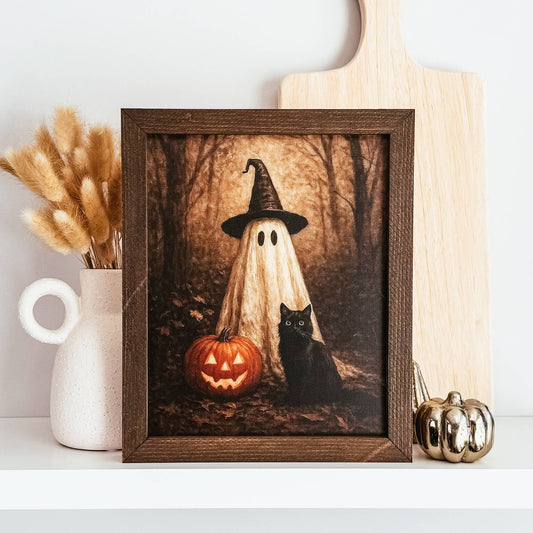 Witchy Ghost Framed Sign | Vintage Inspired Halloween Sign