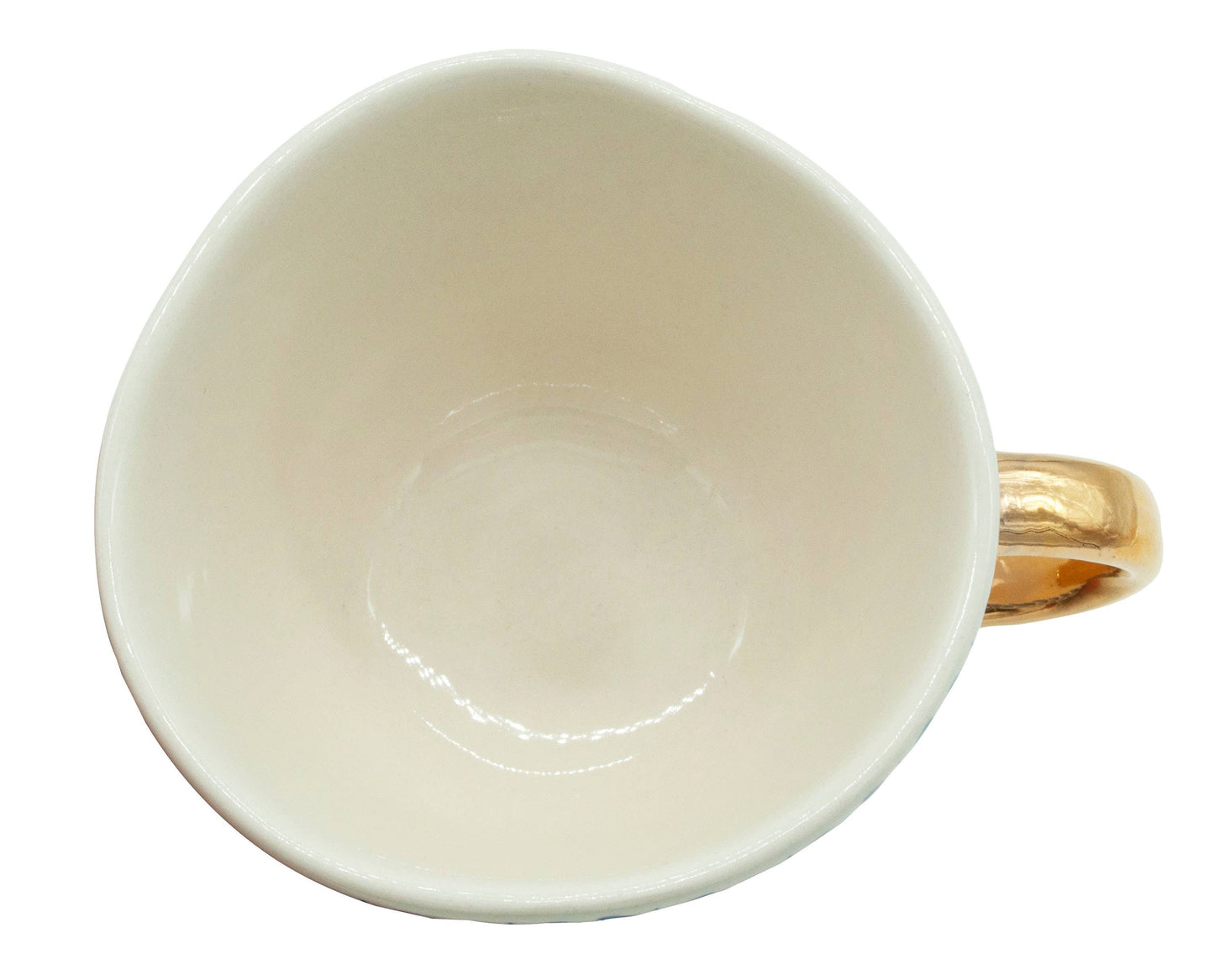 Kitchen Basics Mug Blue Stripe w/Gold Handle 12oz Stoneware: 12Oz / Stoneware / Cream/Blue/Gold