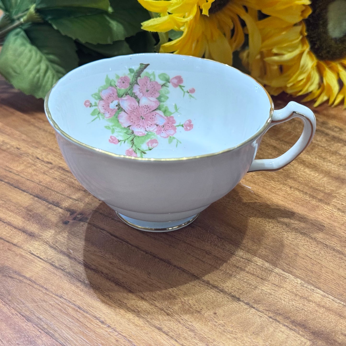 Royal Floral Baby Blue with Pink Cherry Blossom Teacup & Saucer