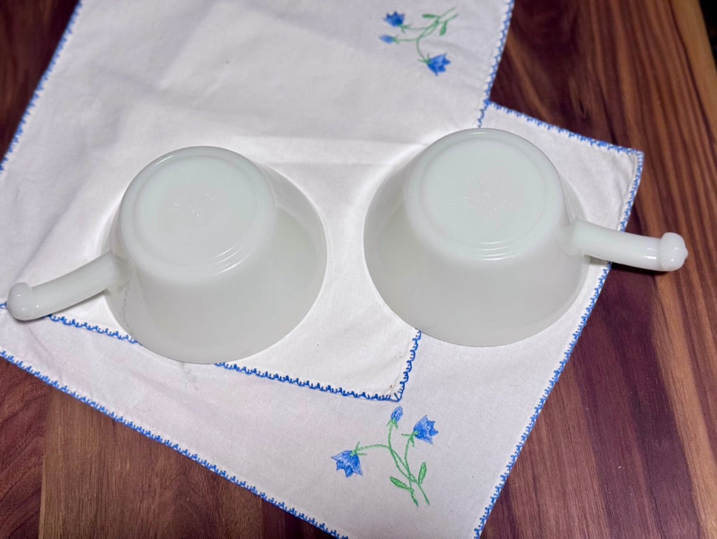 Anchor Hocking White Milk Glass Handled Bowls